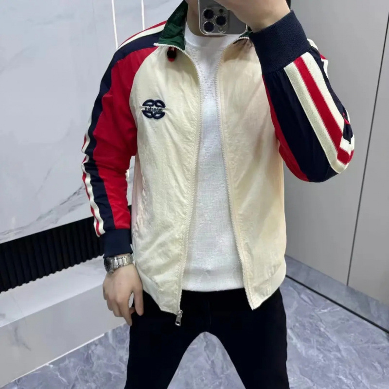 2025 Spring New Men's Stand Collar Stylish Light Luxury European Jacket Comfortable Versatile Fashion Patchwork Embroidered Coat