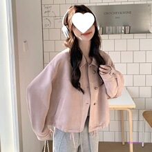 粉色麂皮绒工装外套女2026春春超好看流行甜酷炸街小个子夹克
