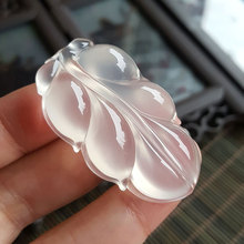 亚马逊白玉髓金枝玉叶吊坠大叶子白玛瑙玉石树叶挂件圆雕项链