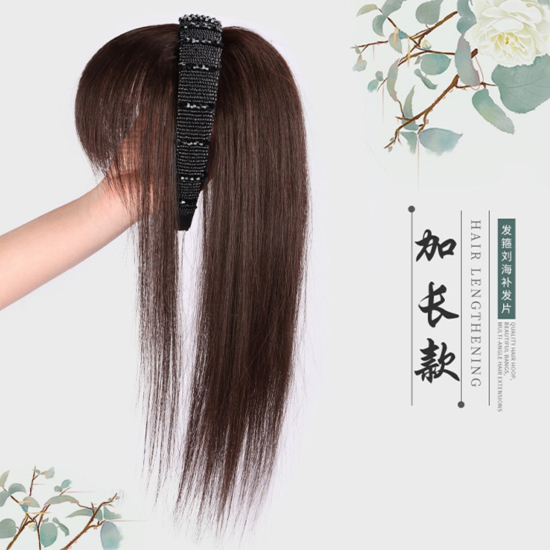 Bangs headband one wig female natural forehead seamless hair replacement real hair full human hair cover white hair wig piece