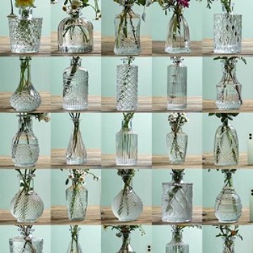 Estilo Europeo Retro Luz de lujo de cristal alivio pequeño florero de agua transparente florero decoración del hogar mini florero