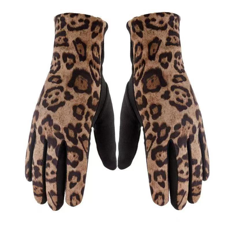 Europa y América leopardo estampado guantes de seda mujeres ins estilo de diseño de moda buena combinación de guantes de conducción de ciclismo más grueso