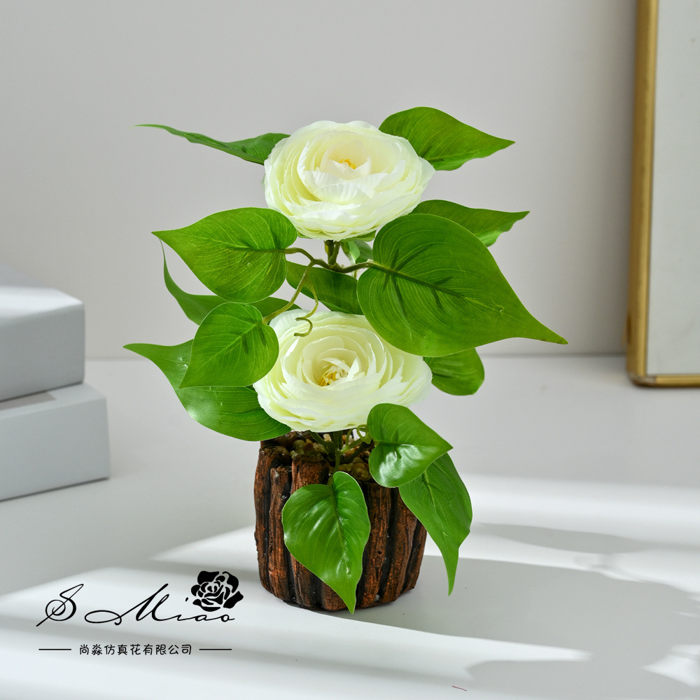 Camellia transfronteriza de dos extremos pequeño bonsai moda imitación maceta flores falsas decoración del hogar fotografía de bodas adornos de flores artificiales image 7