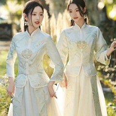 白中国式花嫁服長袖春夏新作結婚式花嫁団姉妹スカート風姉妹ドレス