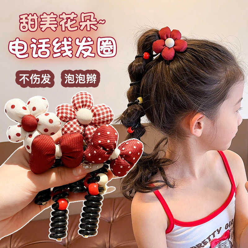 Flores para niños línea telefónica anillo de cabello de burbuja trenzada cuerda de cabello de correa de cabello de niña joyería de cabello de cola de caballo