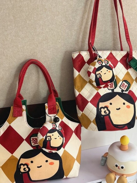 Cartoon Printed Canvas Bag Niche Design College Student Commuter Bag Large Capacity Tote Bag Single Shoulder Crossbody Bag for Women