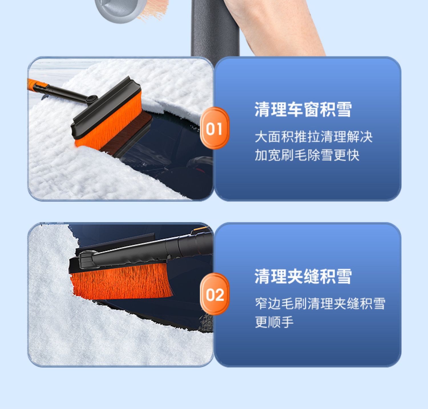 Cross-border car snow shovel 5-in-1 window de-icing scraper snow brush glass defroster winter tool