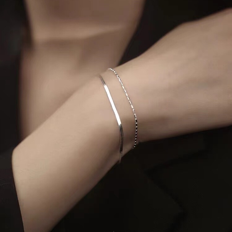 925 Silver Plated Flat Snake Bone Chain Double Layer Bracelet Women's Bracelet Distinctive Simple Student Gift Niche Design