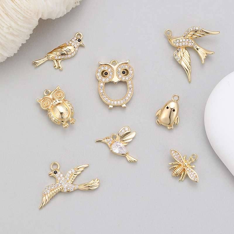 New Micro-Inlaid Zircon Bird Owl Pendant Simple Cute Animal Charm DIY Necklace Bracelet Accessory