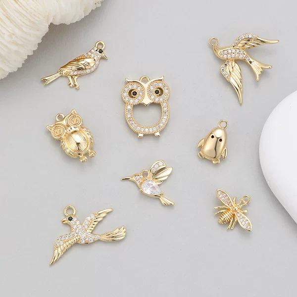 New Micro-Inlaid Zircon Bird Owl Pendant Simple Cute Animal Charm DIY Necklace Bracelet Accessory