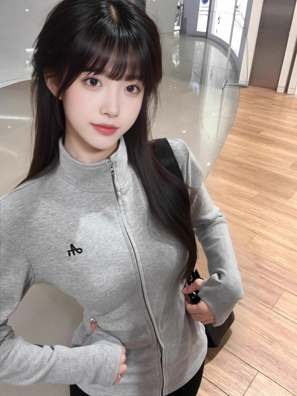 休闲慵懒风立领拉链长袖卫衣外套女2025年秋季修身显瘦百搭上衣|undefined