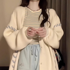 复古软糯针织衫女士毛衣秋冬宽松慵懒风开衫设计感百搭外套上衣潮