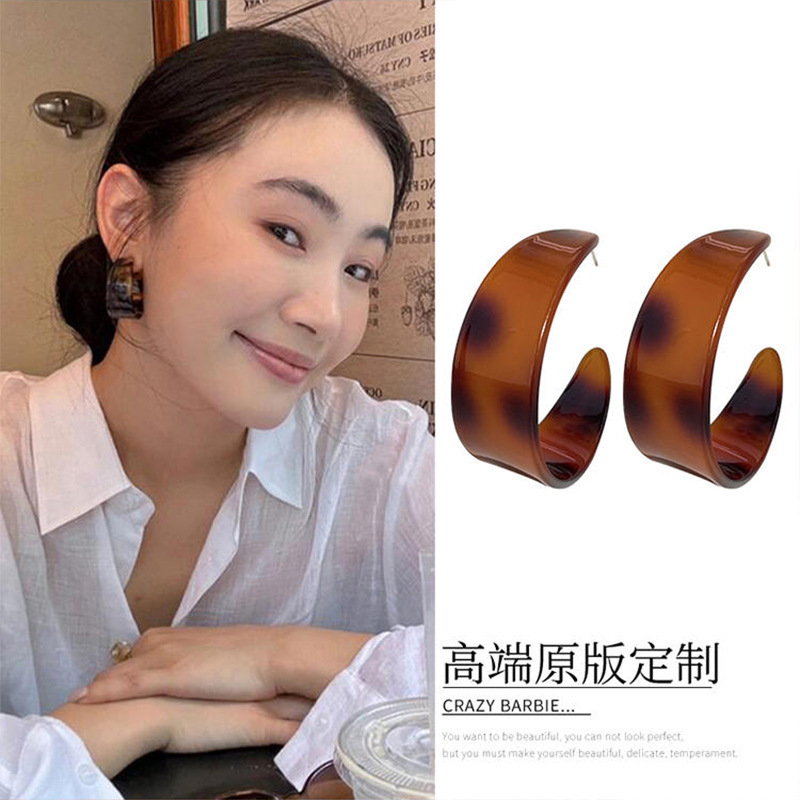 Pendientes de cuero artificial con estampado de leopardo enrollado con aguja de plata