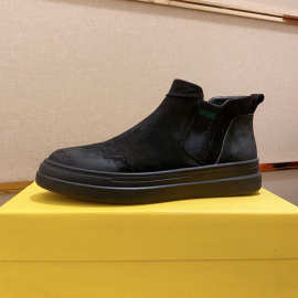 秋冬季新款男士短靴子运动休闲鞋真皮黑色潮流高帮板鞋一脚蹬男鞋