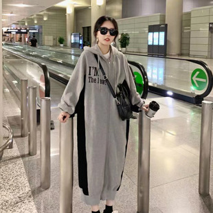 #1909 Loose Slim Small Over-knee Zipper Spring and Autumn New Korean Casual Long Sweat dress