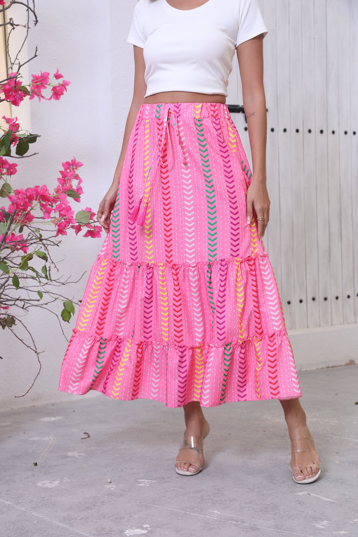 Real Shot Of Cross-border Foreign Trade 2025 Summer New Bohemian Resort Style Printed Flared Skirt For Women_ecoleips.com