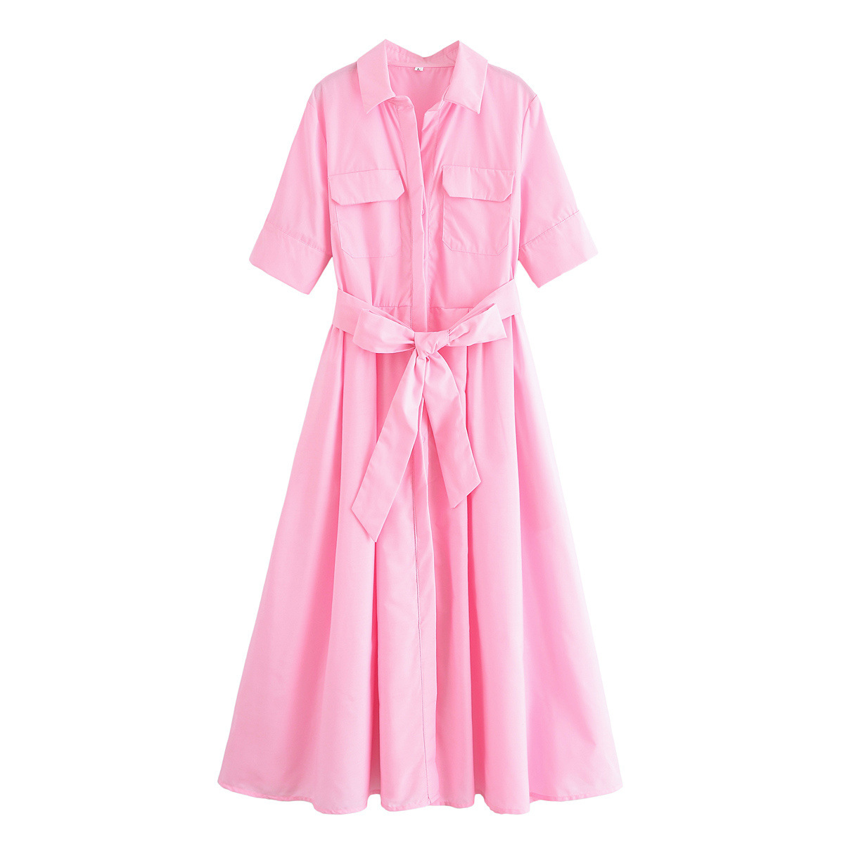 Women's Stylish Elegant Poplin Dress Summer New Arrival Short Sleeved Tie Waist Fashionable Clothing_ecoleips.com