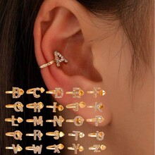 欧美26英文字母耳夹简约无洞耳骨夹高级感气质镶钻U无耳洞耳饰女