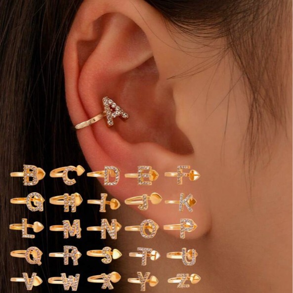 European and American 26 English Letter Ear Clip Simple Hole-free Ear Clip Advanced Feeling Temperament Diamond U Ear Hole-free Ear Accessories for Women