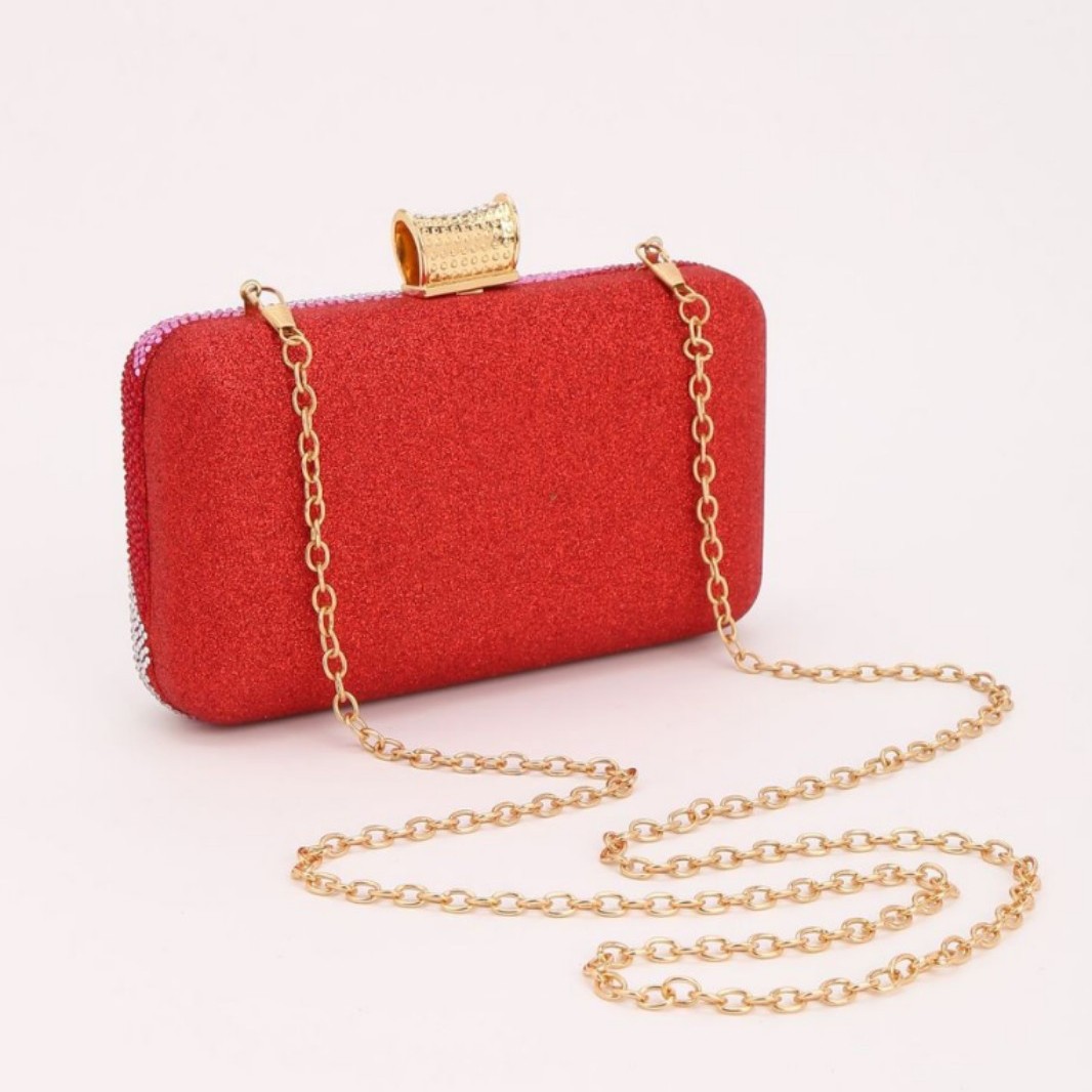 Luxury Women's Evening Clutch Bag - Contrast Color Sparkling Rhinestone Handbag For Banquets And Weddings With High-End Chain Strap - Thumbnail 3