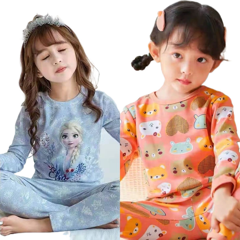 한 개 사면 한 개 무료, 여아 보온 속옷 세트, 봄, 가을  용 잠옷, 가정복, 중대형 아동 가을옷, 긴바지