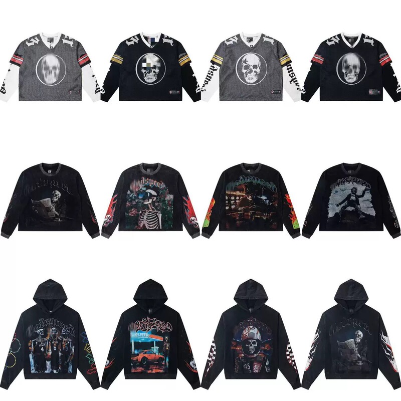 Cross-Border American Fashion God Street Style Retro Skull Print Washed Vintage Casual Long-Sleeve T-Shirt Unisex Hooded Sweatshirt