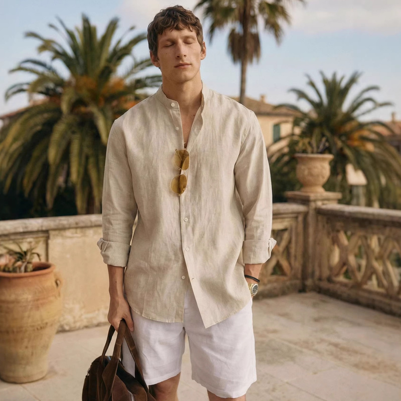 High-End Linen Old Money Style Shirt for Men, Casual High-End Business French Light Luxury Fine Soft Inner Shirt for Spring