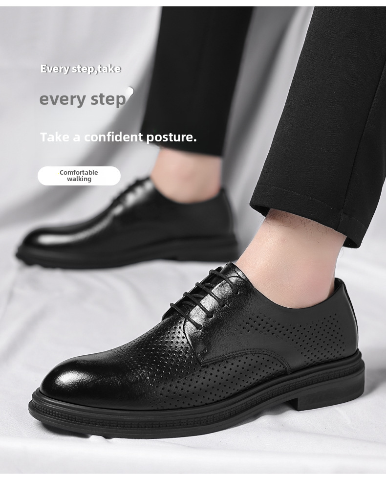 Leather shoes men's summer hollow-out business formal wear 2024 men's casual height increasing sandals wedding bridegroom shoes one-piece delivery_vogvips.com