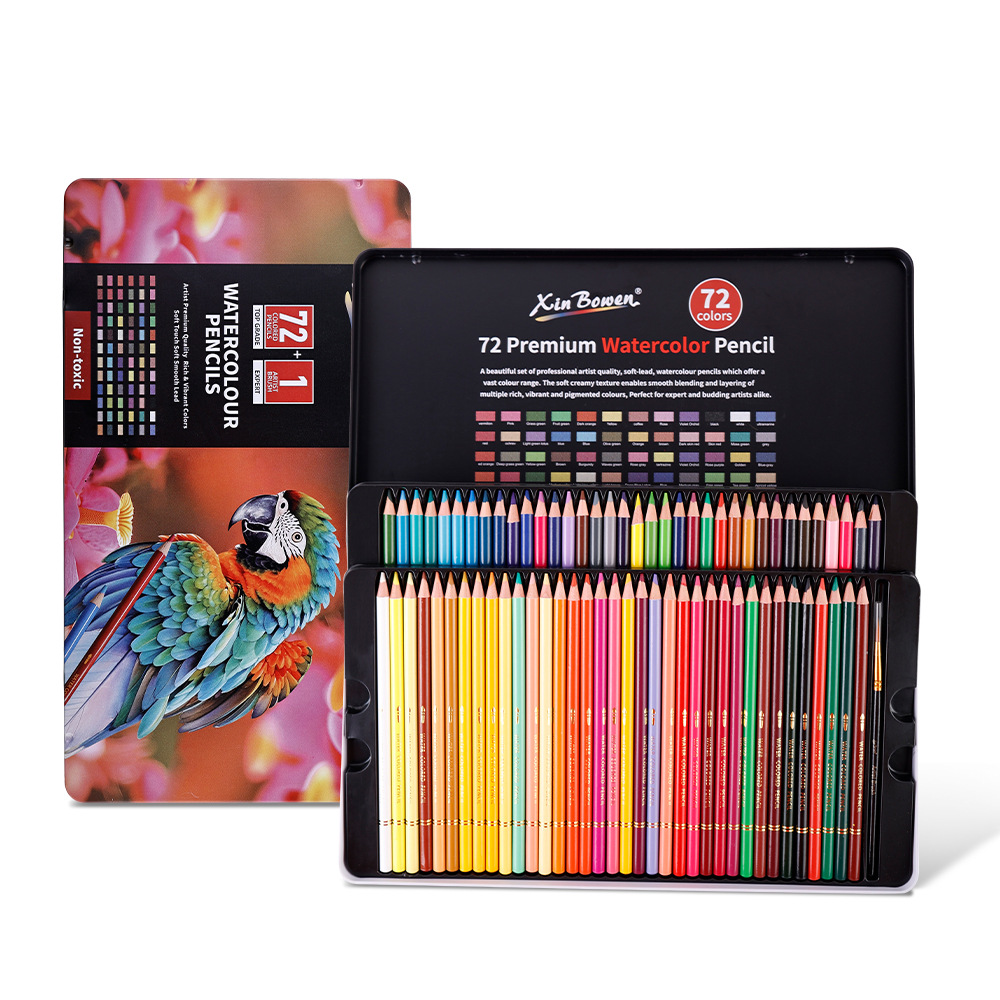 Xinbowen Plomo de color soluble en agua Plomo de hierro en caja 24/72 colores para estudiantes de arte Plomo de color de pintura para niños