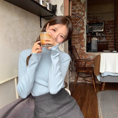 睛雅服饰花边半高领针织衫2025春季新款韩系甜美打底衫内搭上衣女