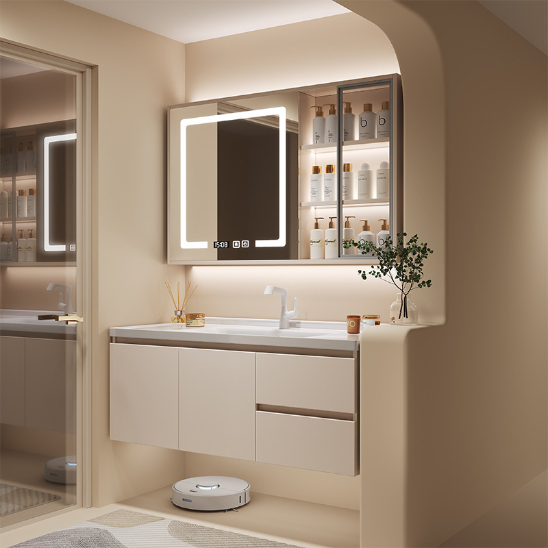 New cream style simple bathroom cabinet ceramic integrated basin combination bathroom wash basin wash basin cabinet wash table