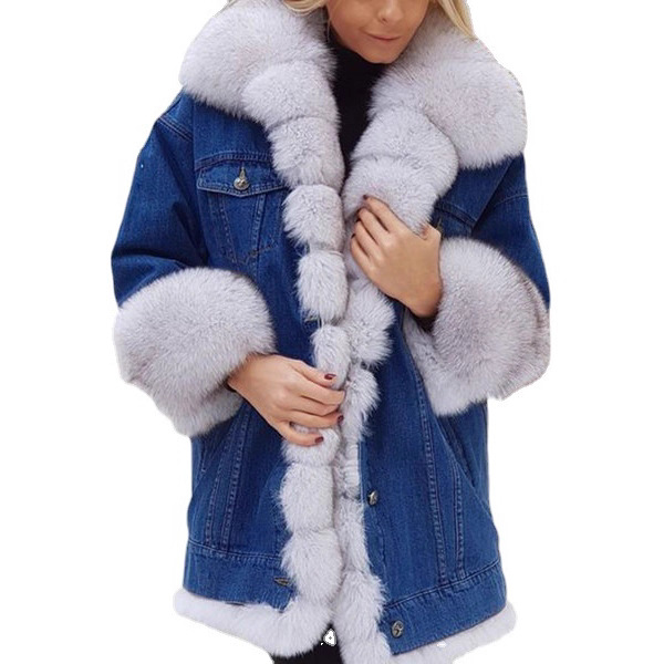 Lazada's Popular Amazon Wish's Popular Women's Fur All-In-One Denim Long-Sleeved Jacket in Large Quantities in Stock