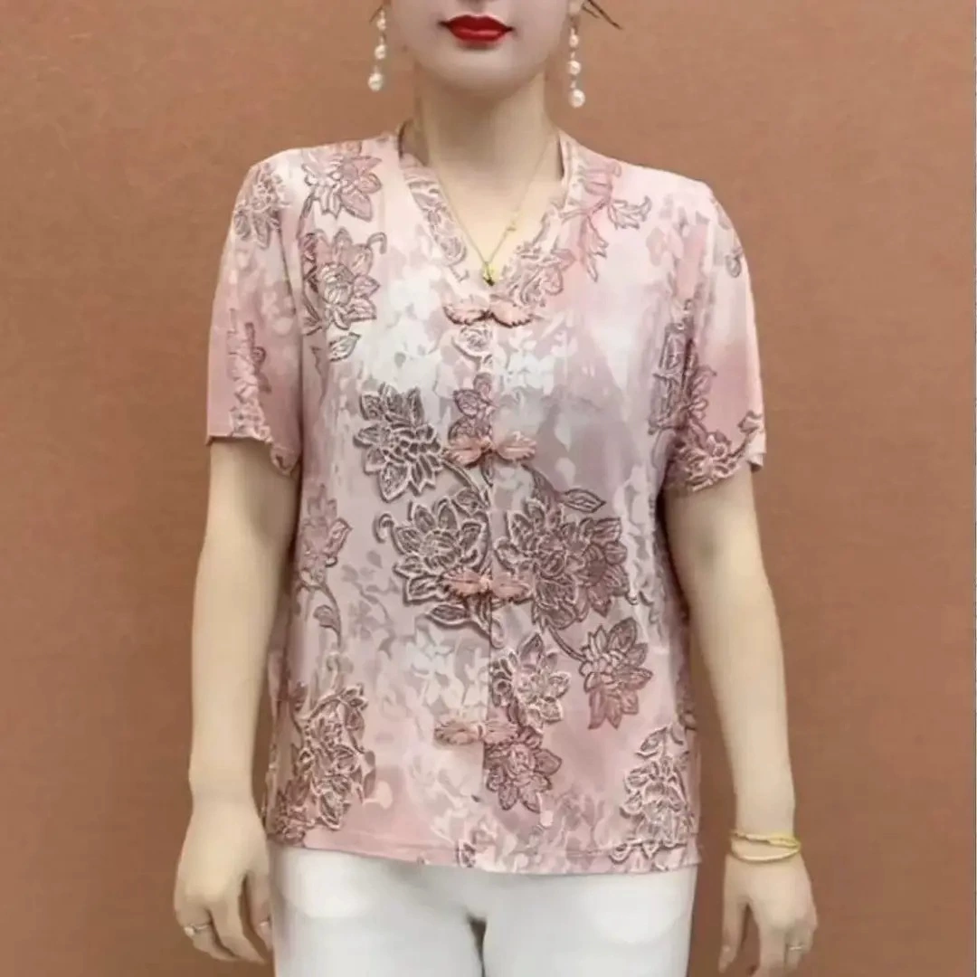 [Прямые продажи с фабрики] Лето 2025 г., незаменимая одежда для мам в западном стиле, новый национальный стиль, уменьшающая возраст, модная, легкая в сочетании рубашка