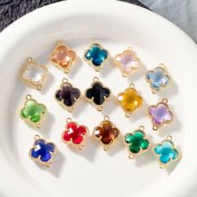 跨境爆款彩色水晶四叶草吊坠 时尚耳环项链手链diy饰品配件