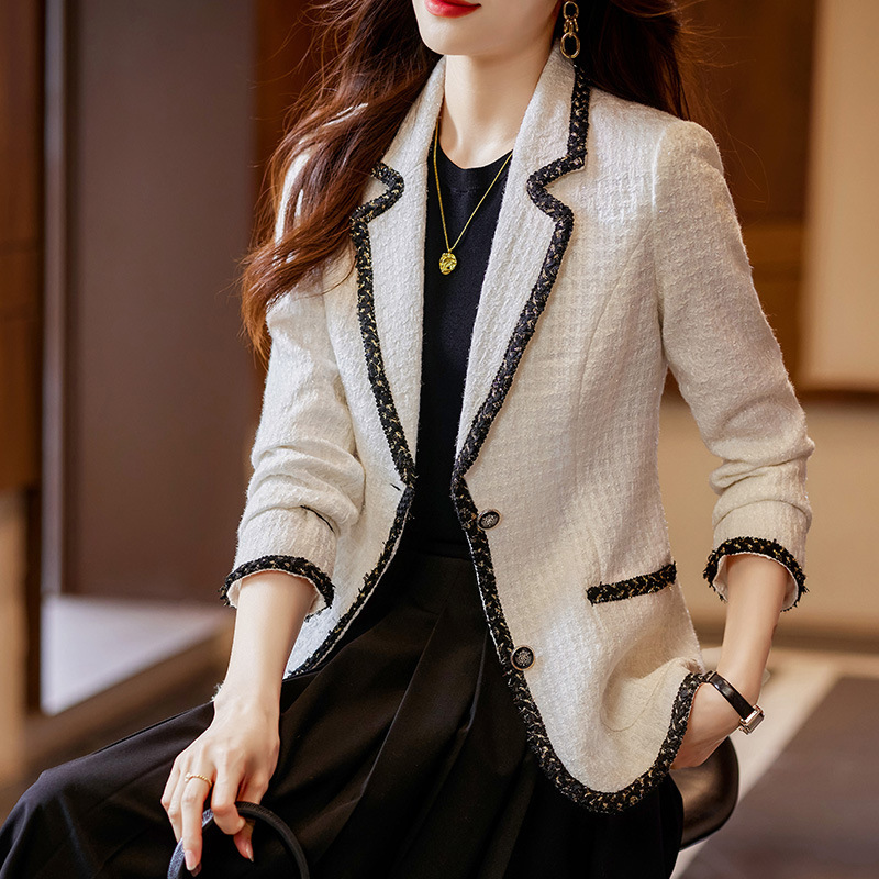 【Hot-Selling Foreign Trade Item】Chanel-Style White Blazer for Women, 2026 Spring and Autumn Casual Petite Elegant Women's Suit Jacket