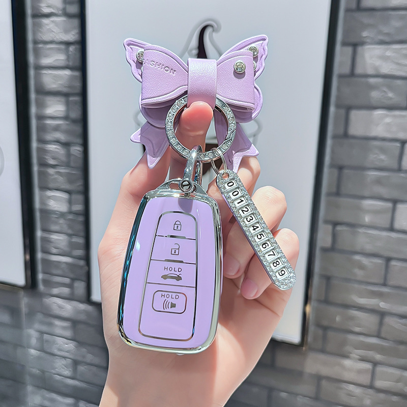 토요타 P 모델 - 스마트 4버튼 스피커 [싱글 쉘 퍼플] + 퍼플 리본 다이아몬드 버클 + 실버 번호판