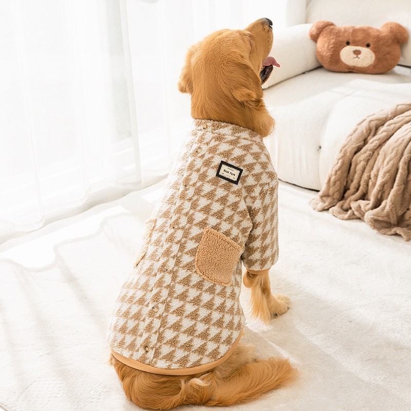Transfronterizos otoño y invierno perros tablero de ajedrez cuadrado inglés bordado perros grandes camisas de peluquería perros grandes y medianos de pelo dorado Samoan ropa de mascotas