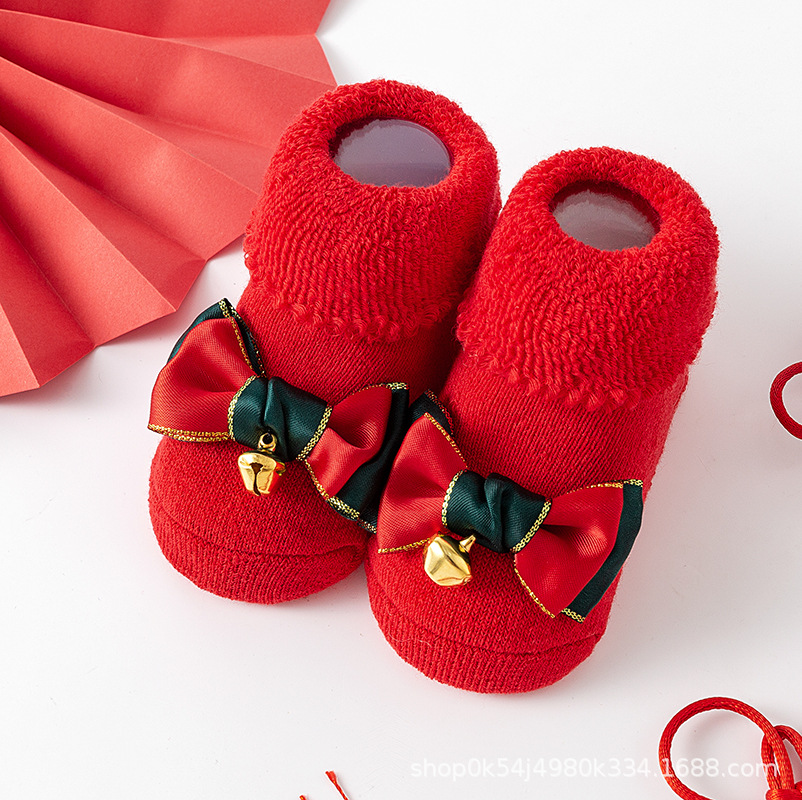 Bebé espesado polar invierno cálido Terry calcetines recién nacido bebé Navidad rojo antideslizante piso mediados de la pantorrilla regalo calcetines