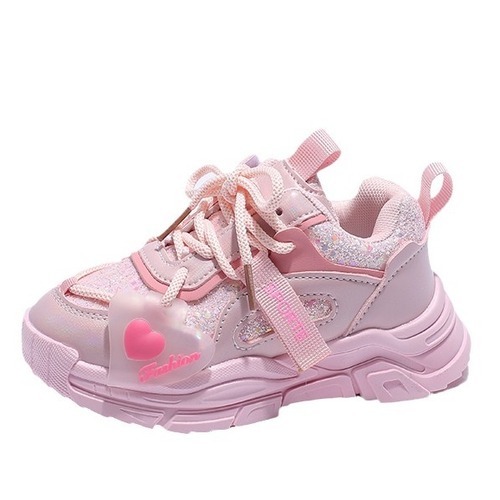 Children's Shoes Sports Shoes Autumn Middle-Size Kids Sparkling Heart Dad Shoes Korean Version Girl Casual Shoes