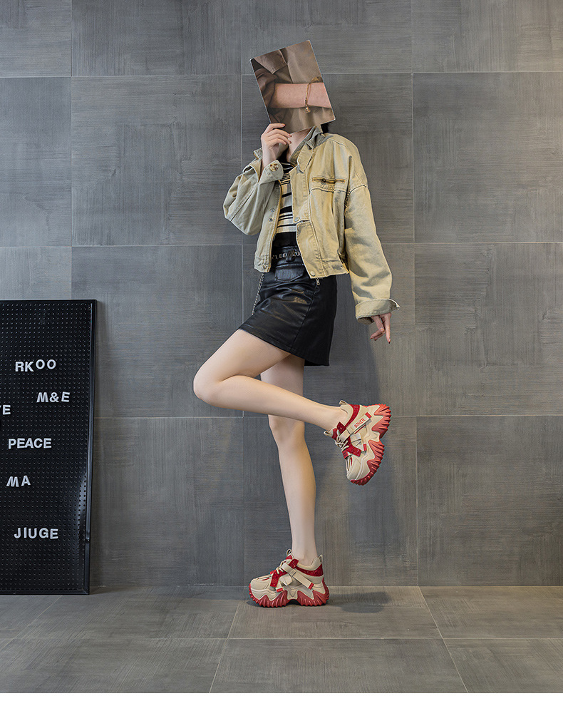 Giày sneaker nữ chunky đế dày phong cách retro, tăng chiều cao — Xám lông cừu 5013-1, Be lông cừu 5013-1, Be một lớp 5013, Đỏ lông cừu 5013-1 chi tiết 17