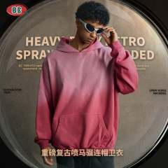 BE男装|2025秋季美式重磅480G复古水洗连帽卫衣喷马骝做旧帽衫男