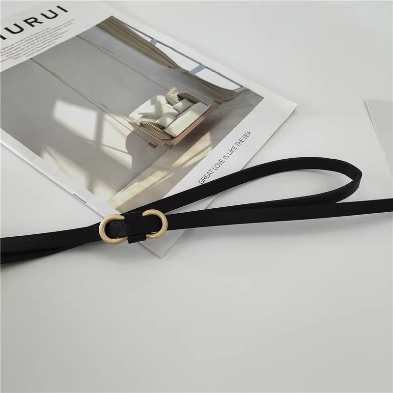 Frühling und Sommer Goldschnalle Flacher geknoteter dünner Gürtel Dekoratives Kleid Ohne Stanzen PU Schmaler Gürtel Kleiner Gürtel für Frauen_voghion.com