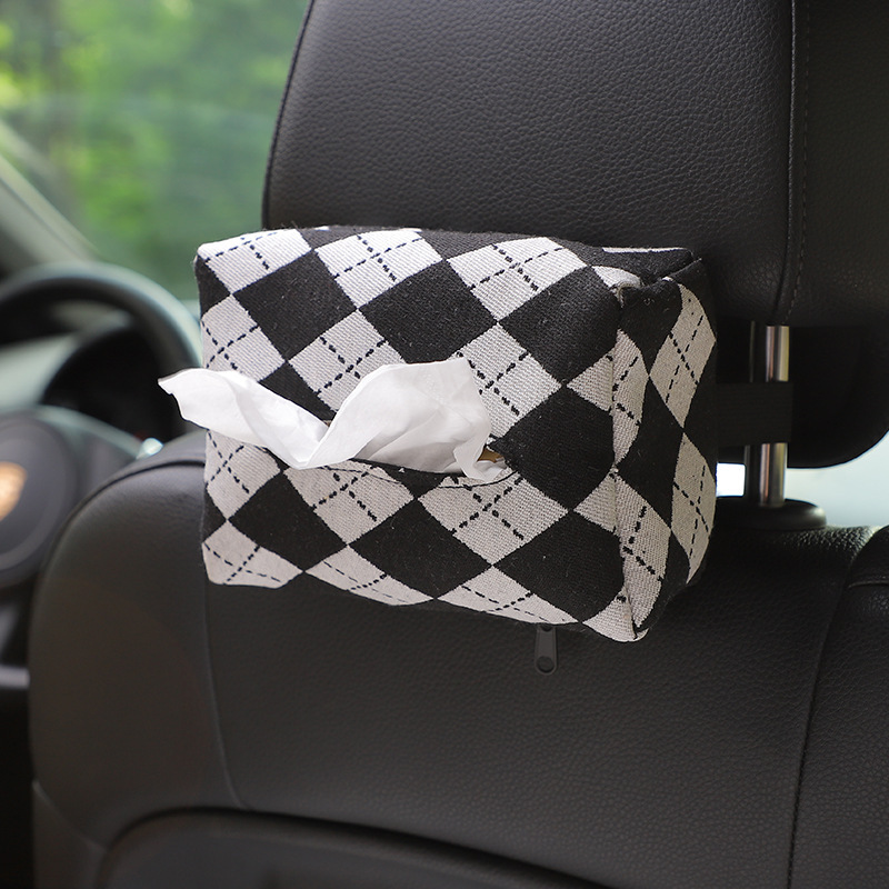 Car Tissue Box Jacquard Multifunctional Car Seat Back Hanging Tissue Box Internet Celebrity Goddess Car Tissue Box