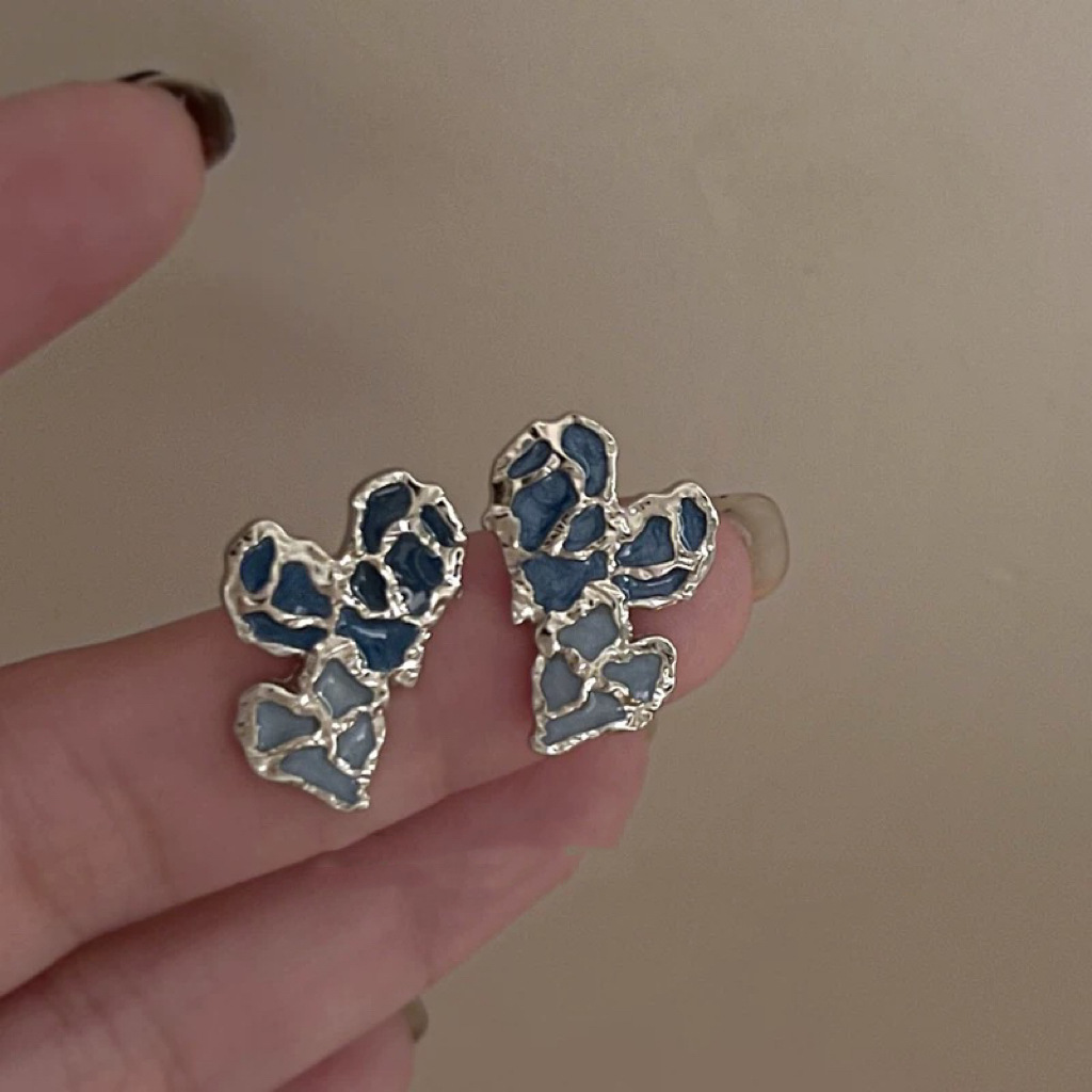 Aguja de plata, estilo de vacaciones azul, pendientes de lazo de flores suaves, pendientes de moda fresca, pendientes de ambiente dulce