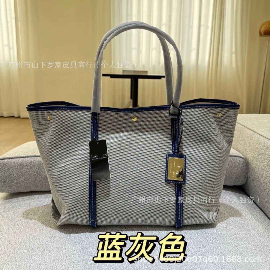 Cross-Border New Emerie Canvas Leather Tote Bag Fashion Elegant Women's Lauren Shopping Bag - Thumbnail 7