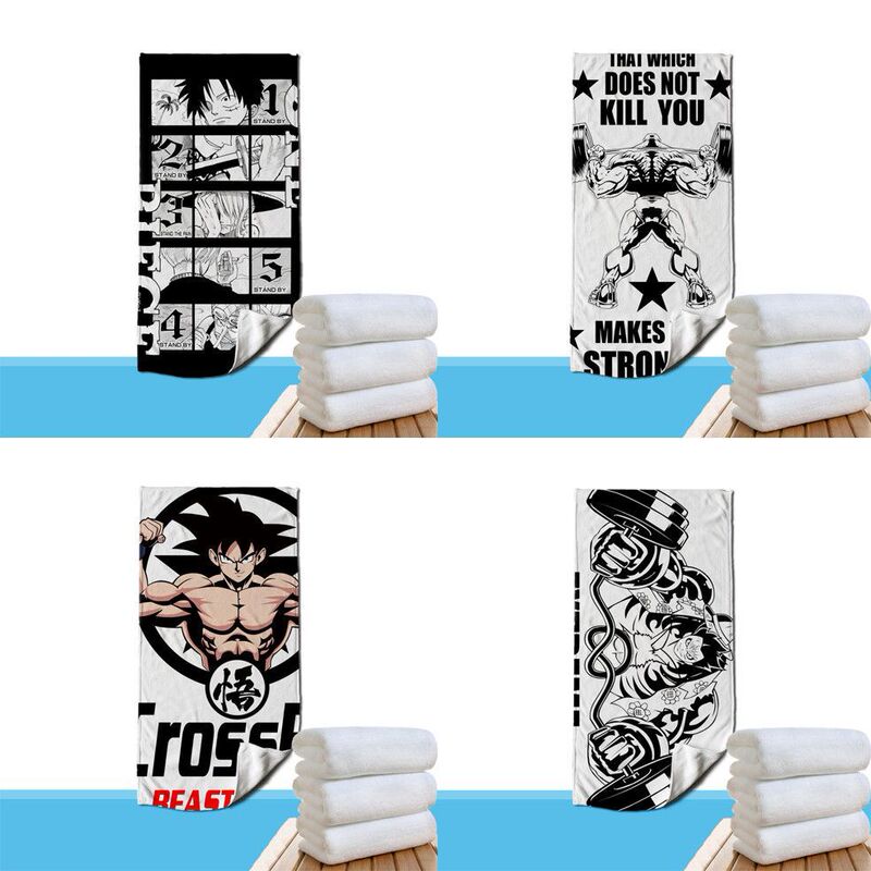 Yzy High-Looking New Luffy Goku Anime Sports Towel Gym Training Sweat-Absorbent Running Black and White Bath Towel