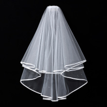 头纱新娘主婚纱头饰包边森系复古仙气高级感素纱求婚领证拍照道具