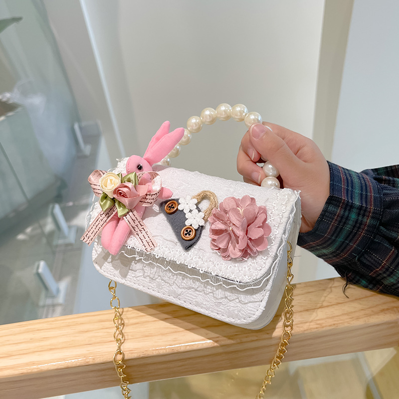 2023 nuevos niños de algodón y lino monedero niñas de viaje de compras elegante bolsa de mensajero de dibujos animados conejito bolsa de hombro
