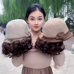 Autumn and Winter New Hat Wig One-piece Thickened Wool Wool Fisherman Hat Lazy Roll Stylizing Age-reducing Short Curly Hair Headgear