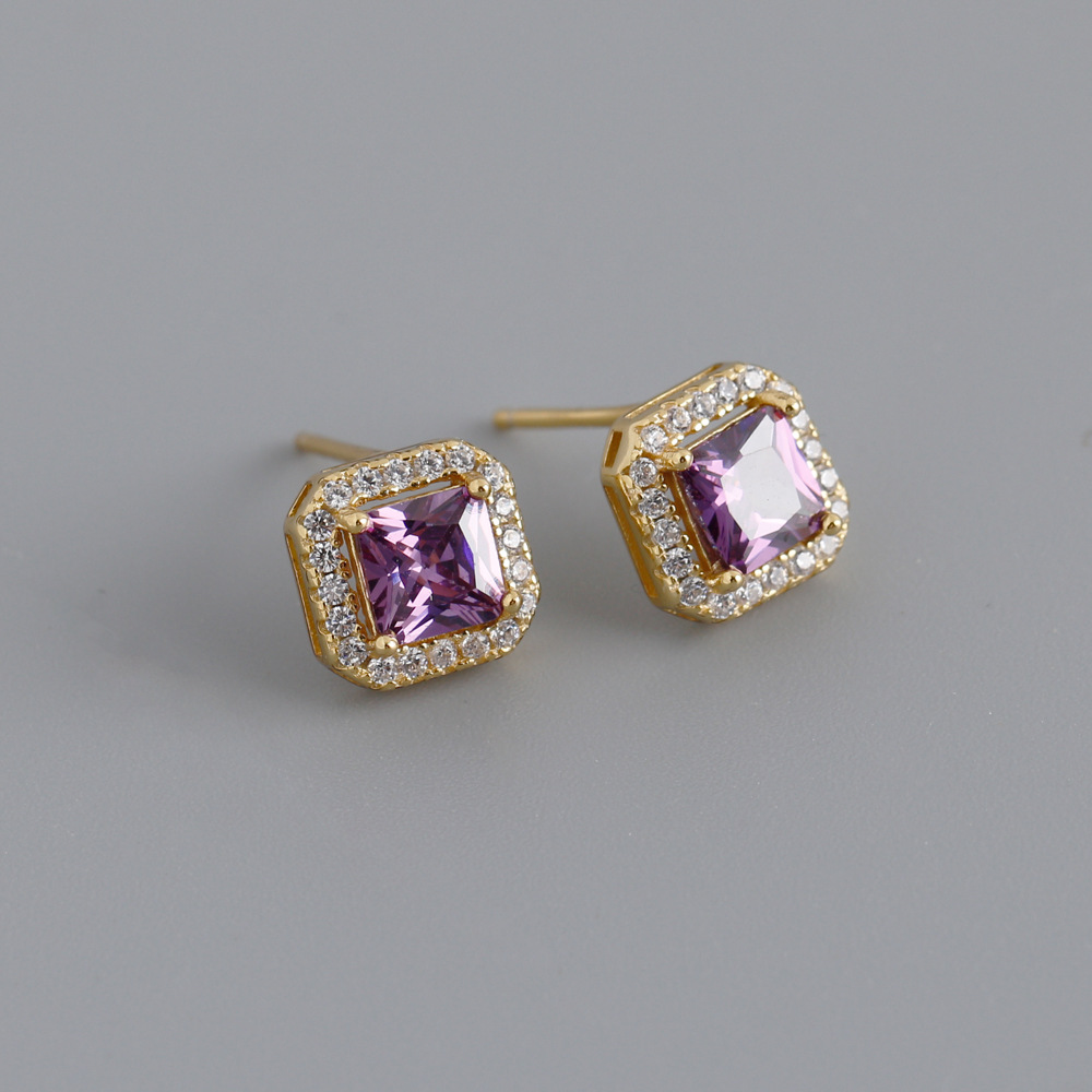 Fashion Geometric Sterling Silver Inlay Zircon Ear Studs 1 Pair